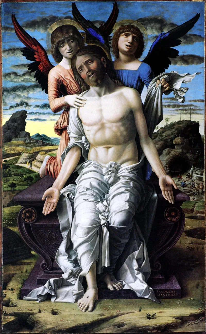 Christ of Pity supported by a cherub and a seraph by Andrea Mantegna, 1490
