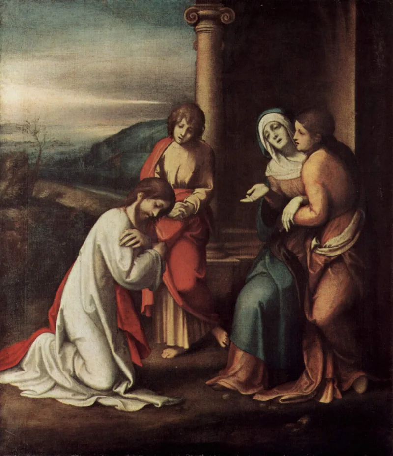 Departure of Christ from Mary, with Mary and Martha, the sisters of Lazarus by Correggio, 1518