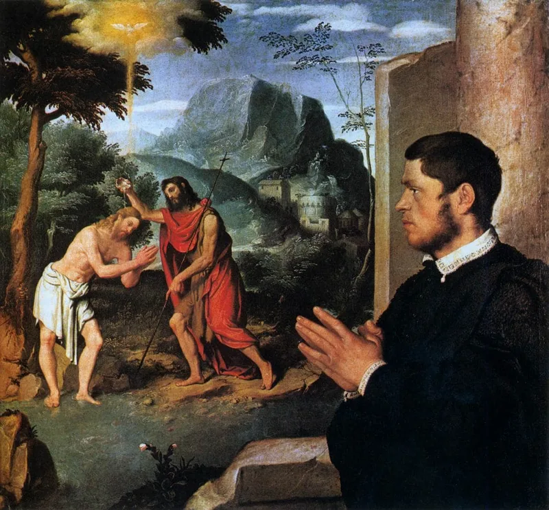 The Baptism of Christ with a Donor by Giovanni Battista Moroni, 1550