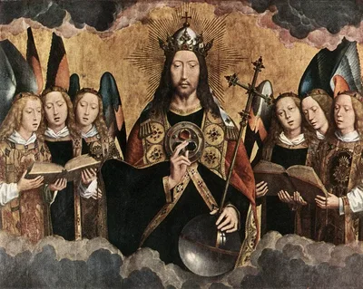 Christ Blessing, central panel from a triptych from the Church of Santa Maria la Real, Najera by Hans Memling