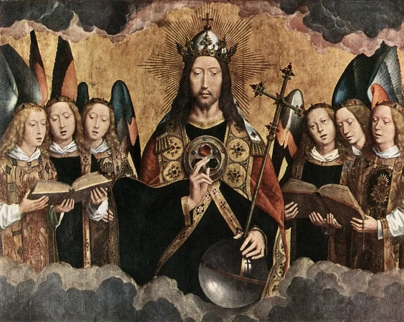 Christ Blessing, central panel from a triptych from the Church of Santa Maria la Real, Najera by Hans Memling, 1490