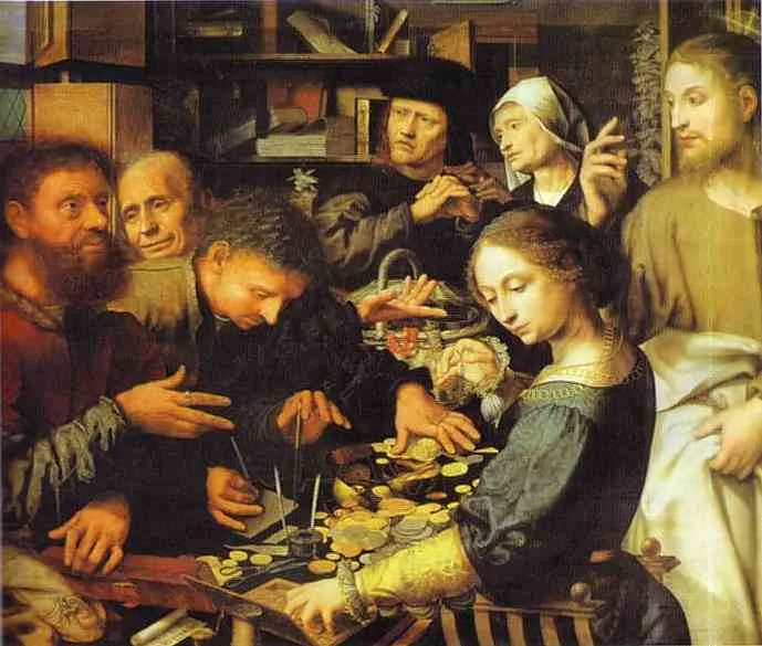 Jesus Summons Matthew to Leave the Tax Office by Jan van Hemessen, 1536
