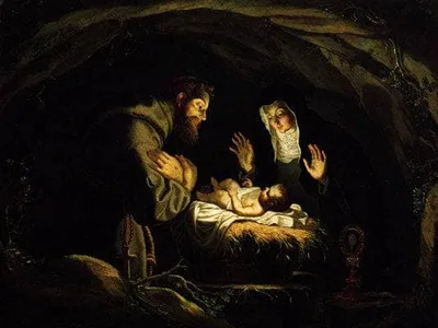 St. Francis and St. Clare of Assisi in adoration of the Infant Christ by Josefa de Obidos