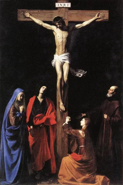 Christ on the Cross with the Virgin, Mary Magdalene, St. John and St. Francis of Paola by Nicolas Tournier