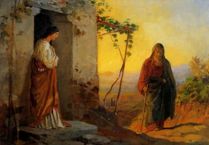 Maria, sister of Lazarus, meets Jesus who is going to their house by Nikolai Ge, 1864