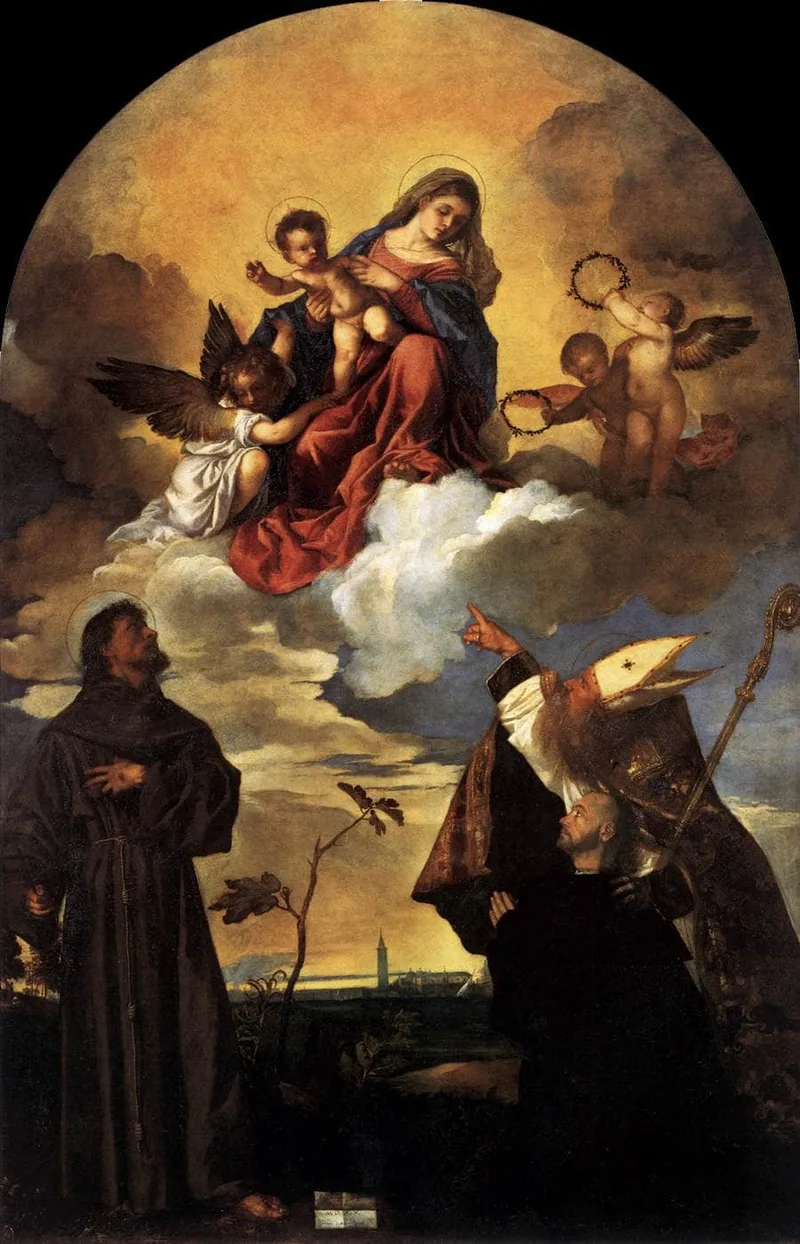 Madonna in Glory with the Christ Child and Sts Francis and Alvise with the Donor by Titian, 1520